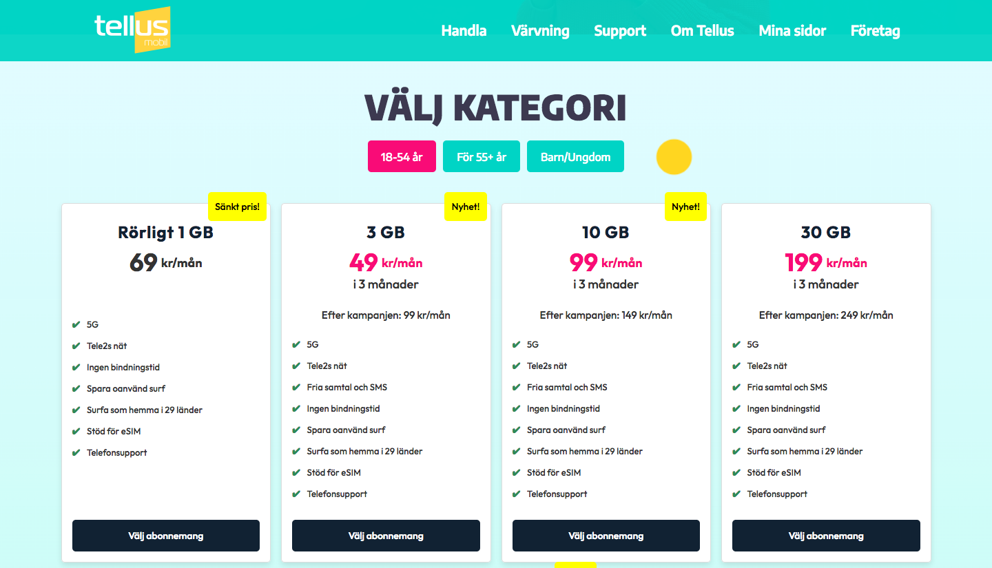 tellus mobil skärmbild